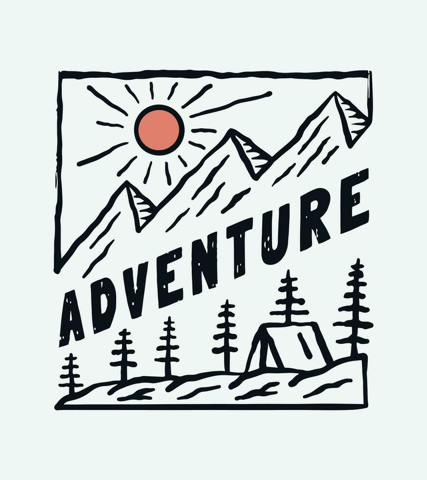 Hand drawing of camping adventure in mountain nature vintage design vector