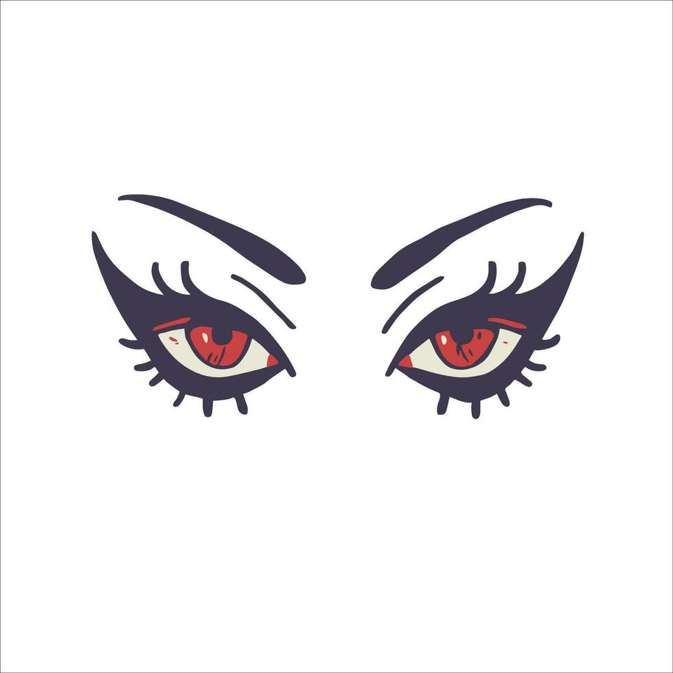 Dive into the mystical allure of Halloween with this captivating vector illustration of a woman's eyes, bewitching in their red-pupiled gaze.