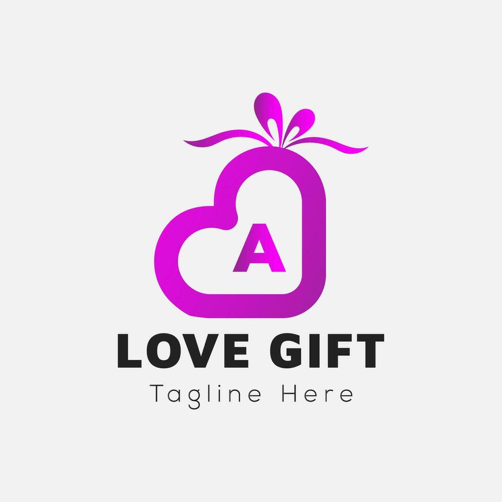 Love Gift Logo On Letter A Template. Gift On A Letter, Initial Gift Sign Concept vector