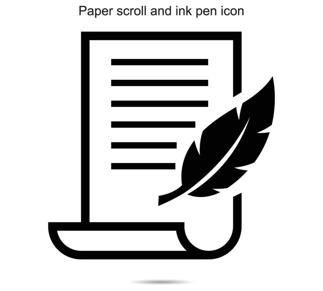 Paper scroll and ink pen icon, vector illustration.