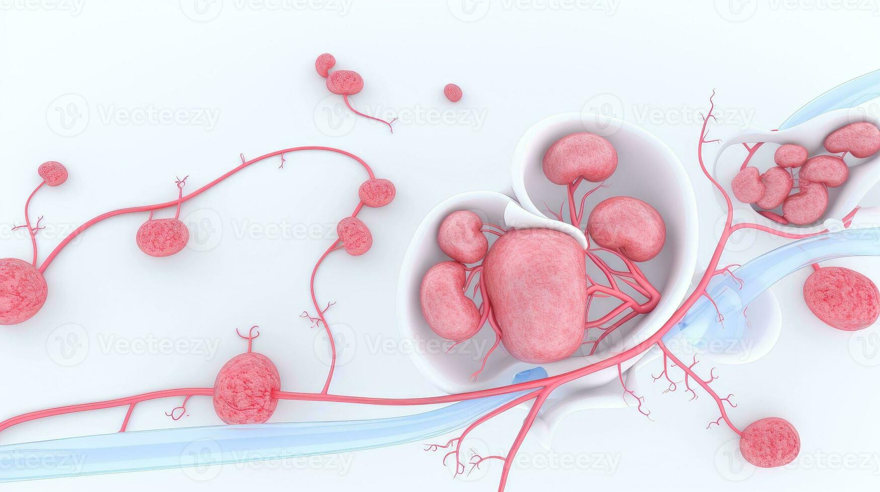 3D illustration mockup of the human organ system, Anatomy, Nervous, circulatory, digestive, excretory, urinary,and bone systems. Medical education concept, Generative AI illustration photo