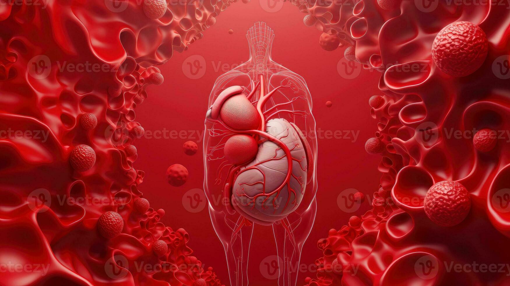 3D illustration mockup of the human organ system, Anatomy, Nervous, circulatory, digestive, excretory, urinary,and bone systems. Medical education concept, Generative AI illustration photo