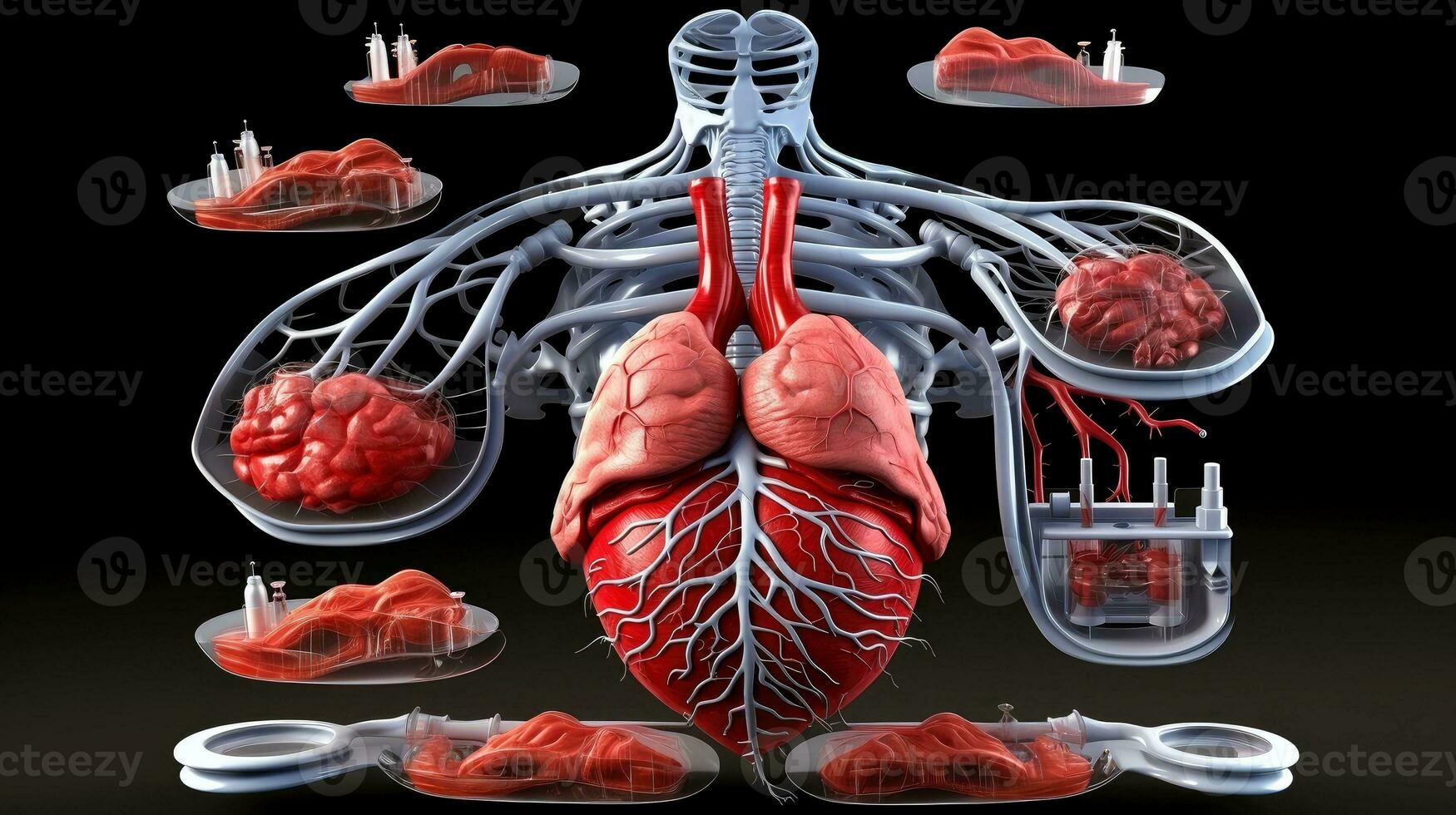 3D illustration mockup of the human organ system, Anatomy, Nervous, circulatory, digestive, excretory, urinary,and bone systems. Medical education concept, Generative AI illustration photo