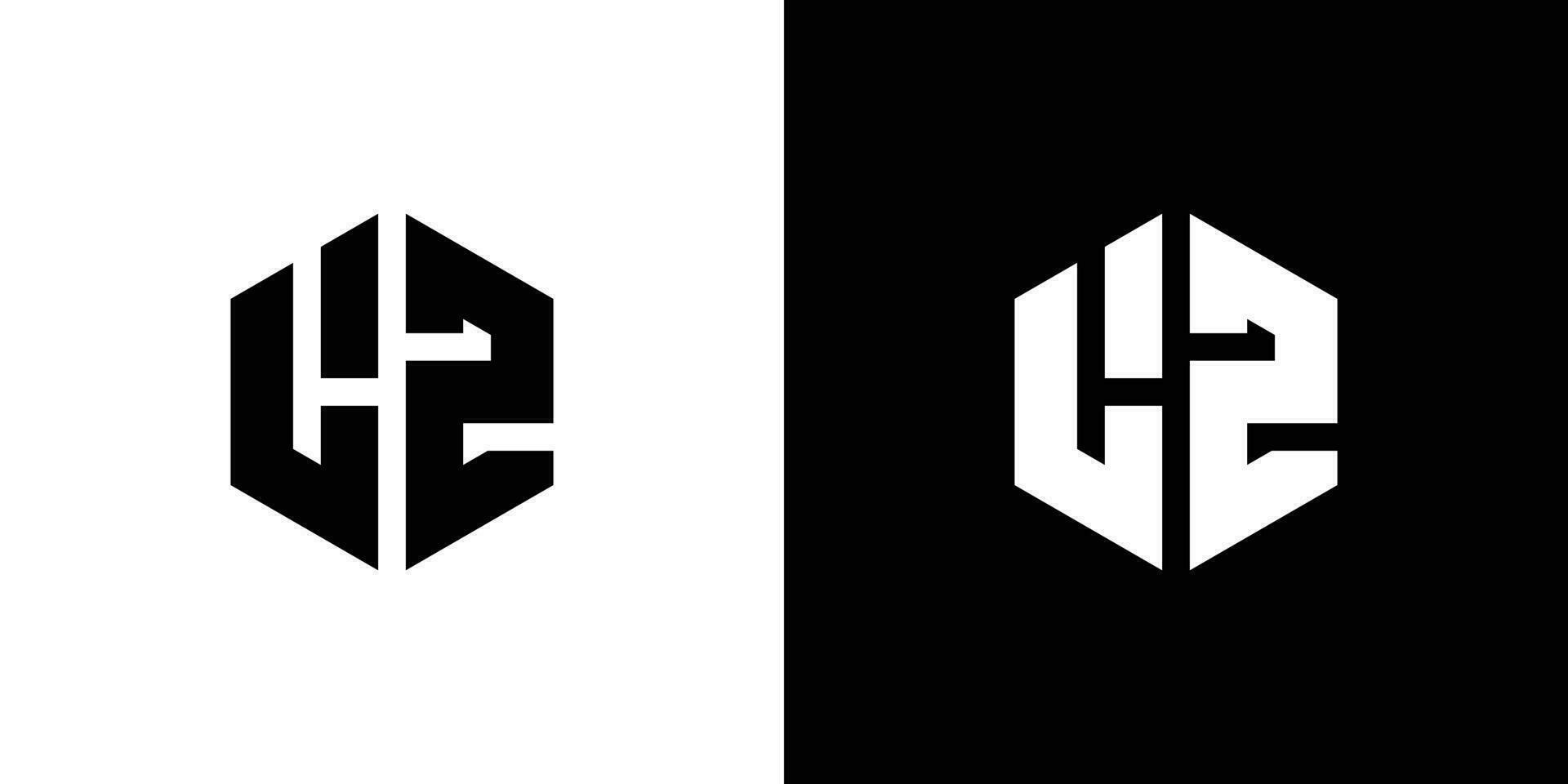 Letter  L Z polygon, Hexagonal minimal and professional logo design on black and white background vector