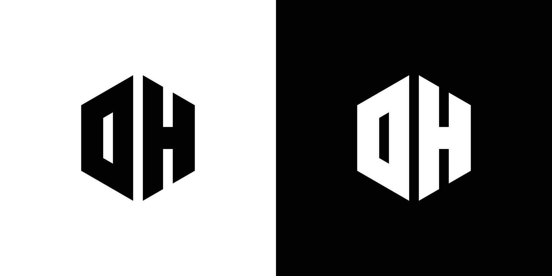letra re h polígono, hexagonal mínimo y profesional logo diseño en negro y blanco antecedentes vector