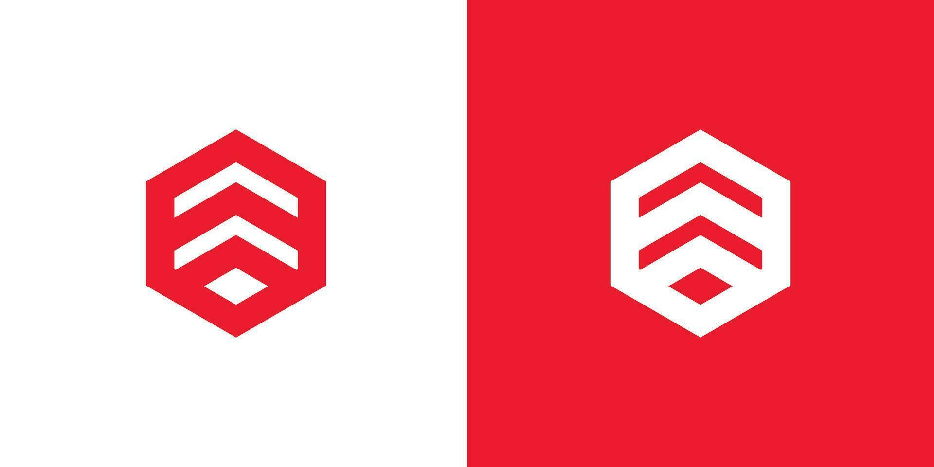 Creative and minimalist polygon arrow logo design template on red and white background vector
