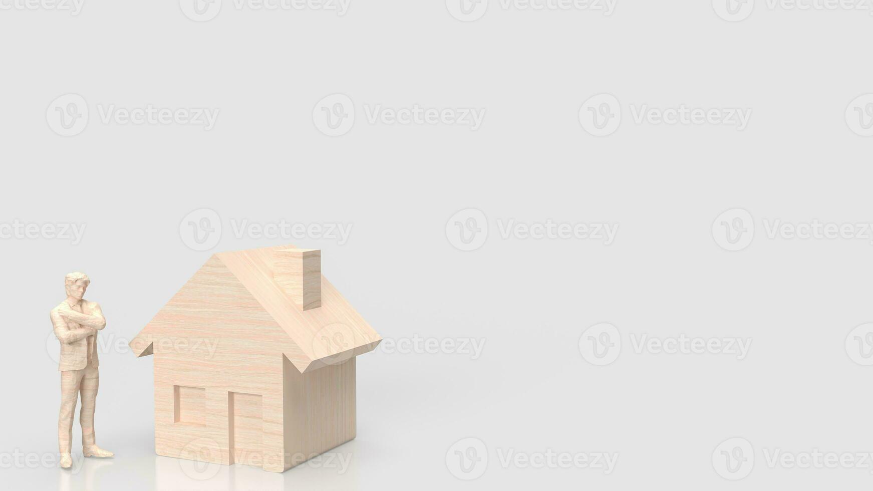 The man and house wood for Building concept 3d rendering photo
