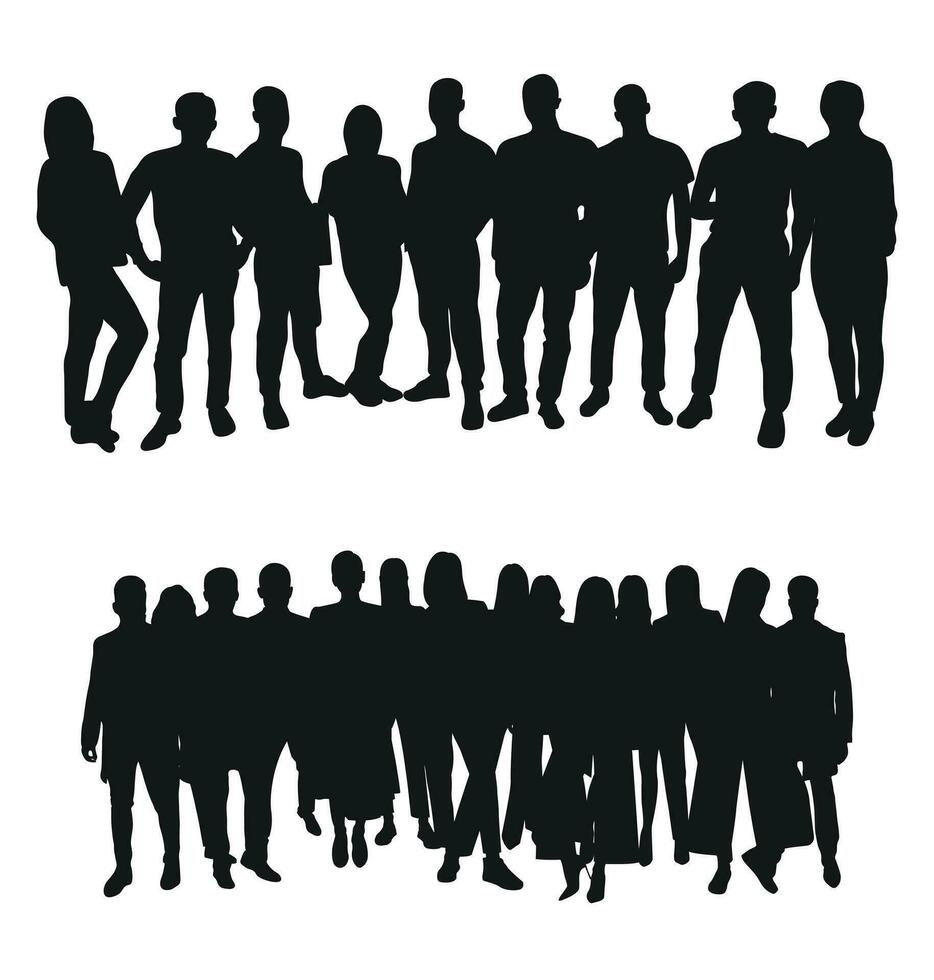 Image of crowd silhouette, group of people. Workers, audience, crowded, corporate, working, teamwork vector