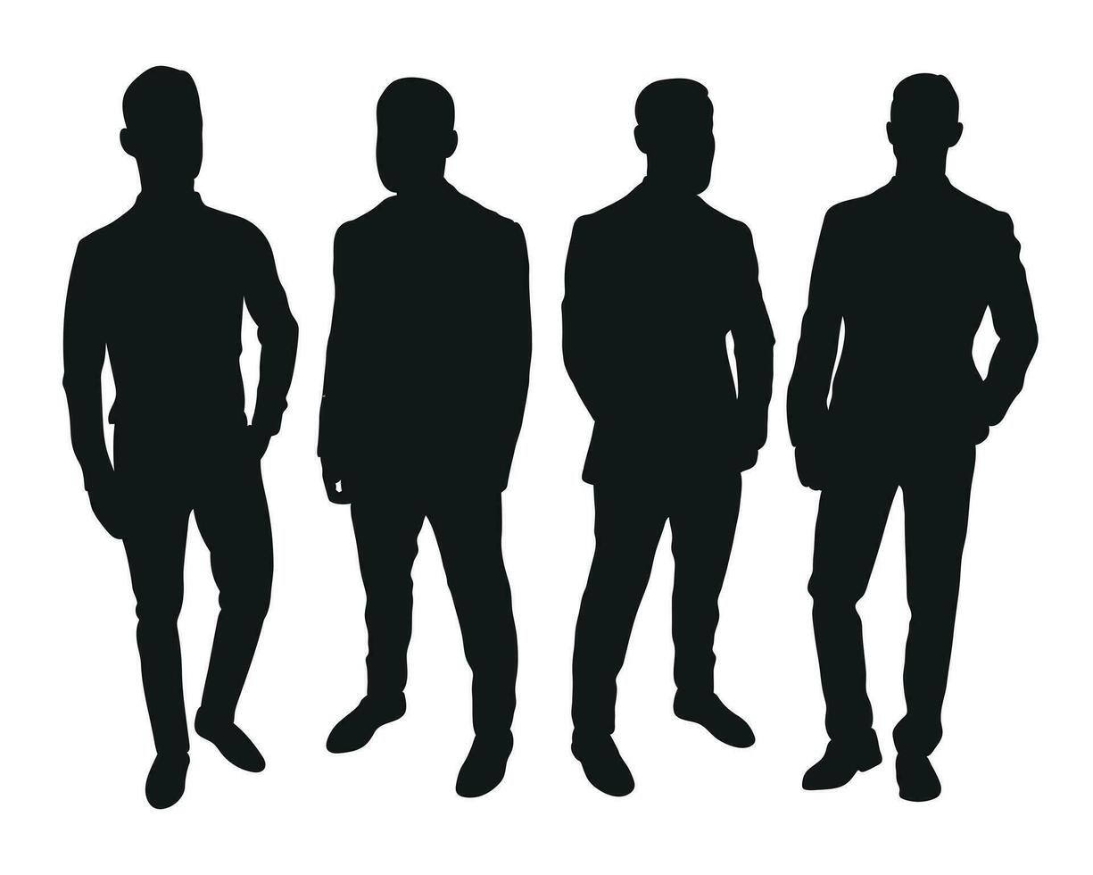 Image male silhouettes. People, human, person, man, men, guy, lad, fella, stripling, boy. Businessmen, workers, friends, students, demonstrators vector