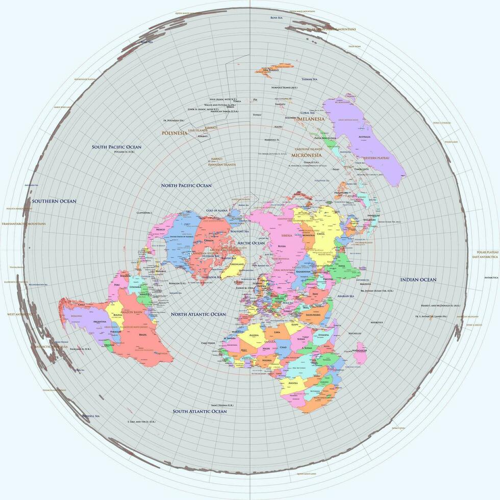 Political world map Azimuthal Equidistant projection vector