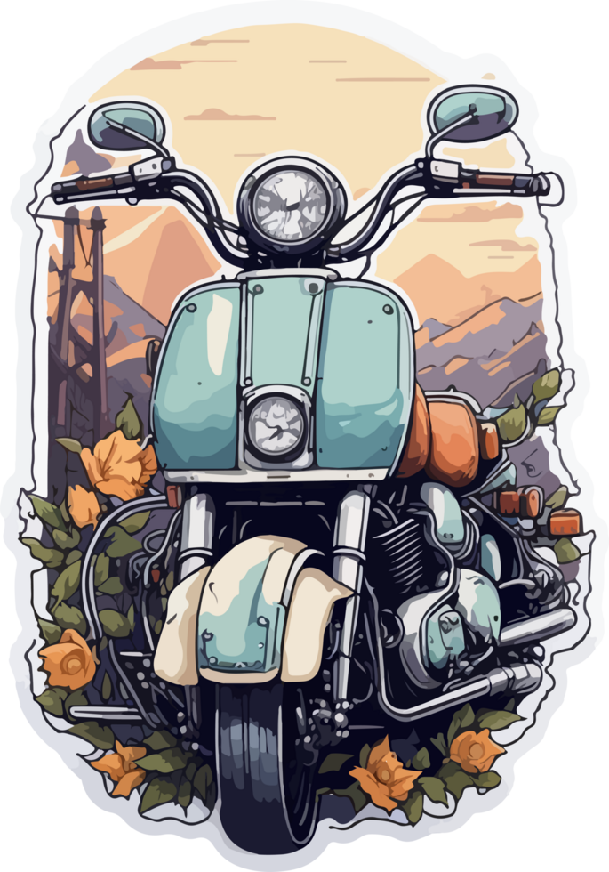 Travel Motorcycle Cartoon Illustration in AI Generative png