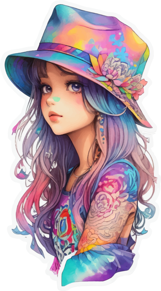 belleza niña vistiendo sombrero y tatuajes ai generativo png