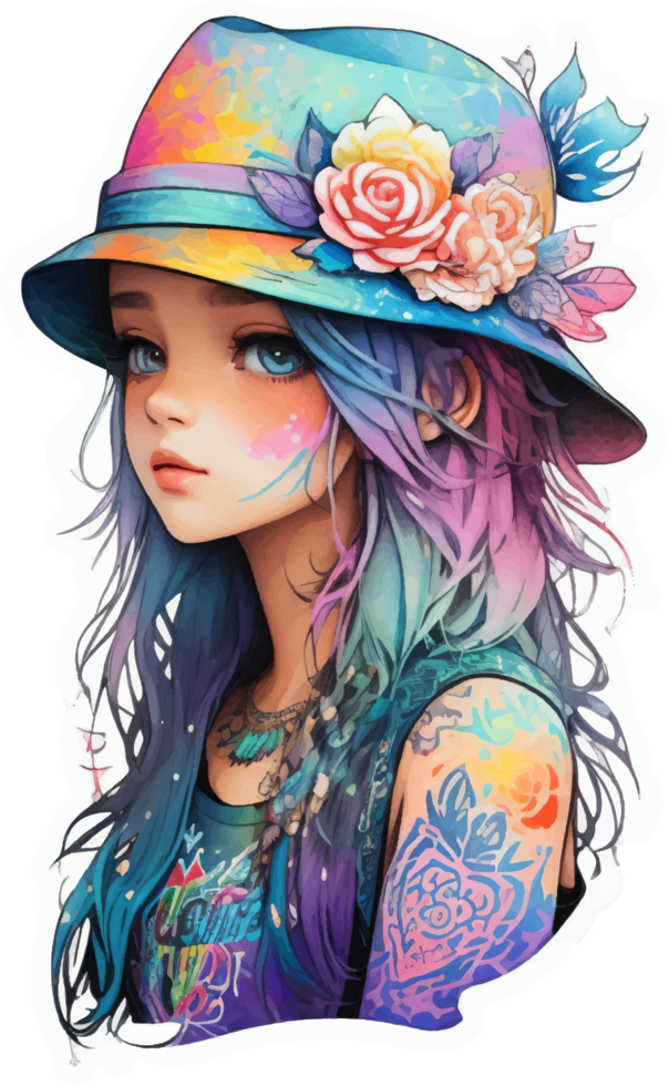 Beautiful Girl with Tattos Sticker in AI Generative png