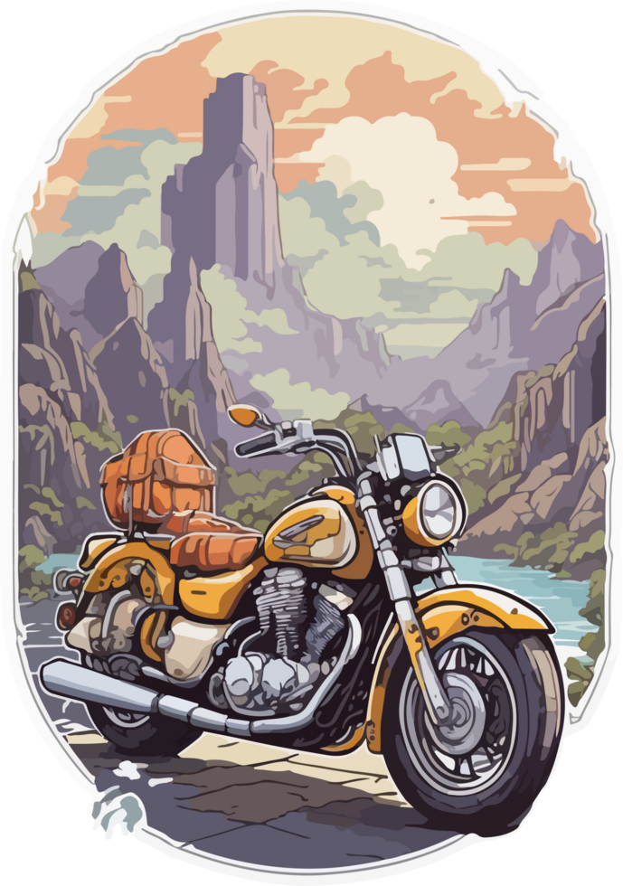 viagem motocicleta desenho animado ilustração ai generativo png
