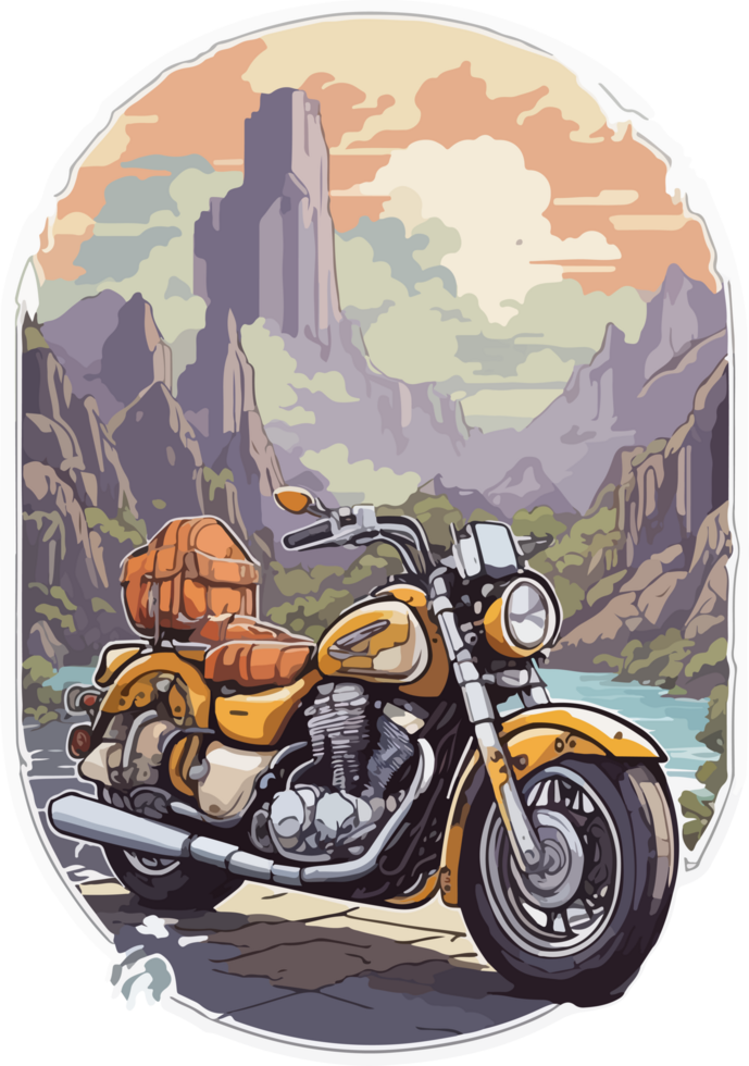 Travel Motorcycle Cartoon Illustration AI Generative png