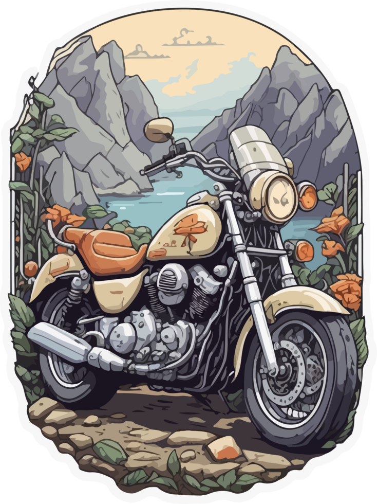 viagem motocicleta adesivo ilustração dentro ai generativo png