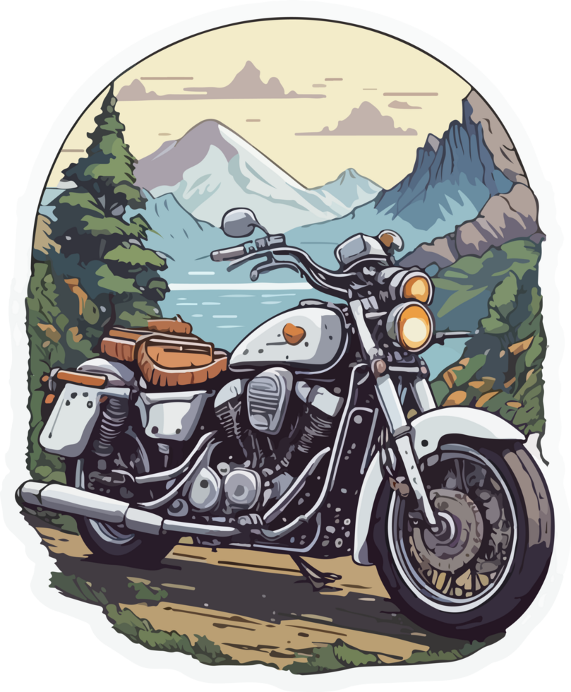 Travel Motorcycle Sticker Illustration AI Generative png