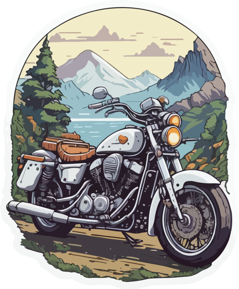 viaggio motociclo etichetta illustrazione ai generativo png