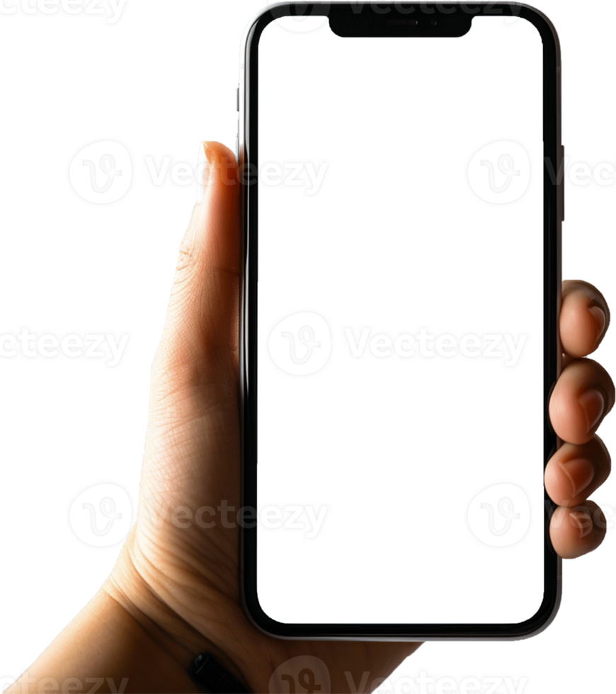 Mockup ima hands holding black smartphone with blank screen png