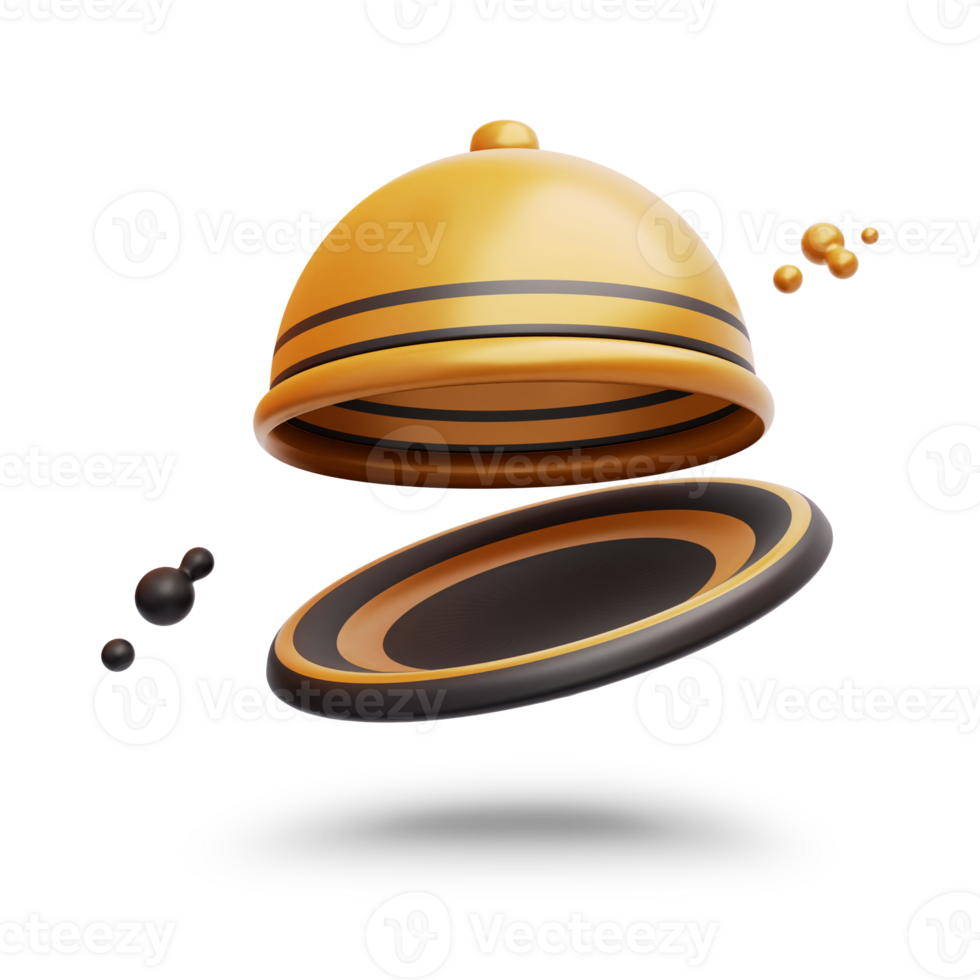 3d rendering of a tray with black and gold cloches on a transparent background png