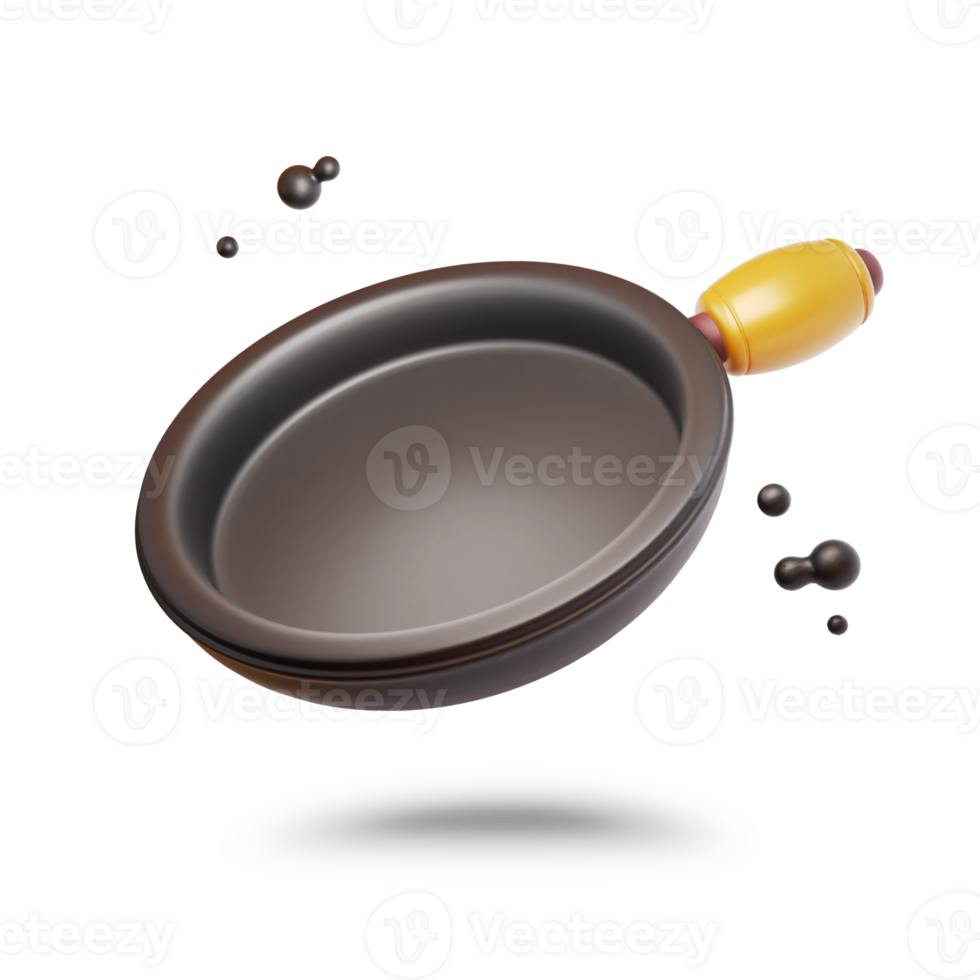 Frying Pan 3d icon. cooking equipment. With a cute style and transparent background png