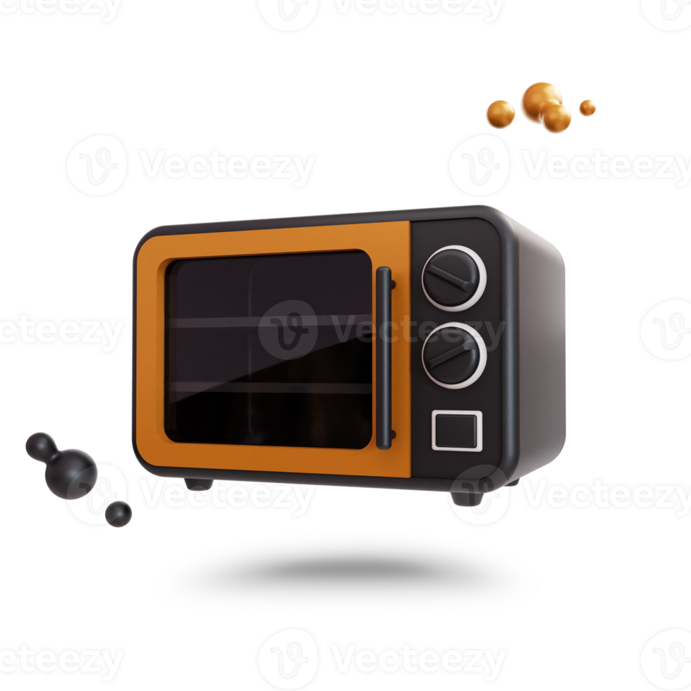 3D microwave oven isolated on a transparent background. Home appliance oven icon. Kitchen concept in cute 3d style png