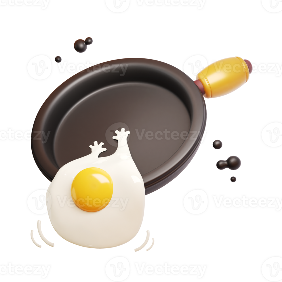 3d Render Illustration of a Black Skillet with Fried Eggs holding a cute skillet on a transparent background. Minimal food ico png