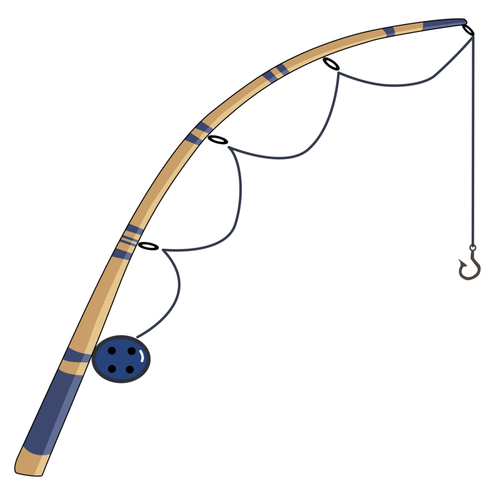 Fishing rod and fish icon in cartoon style png