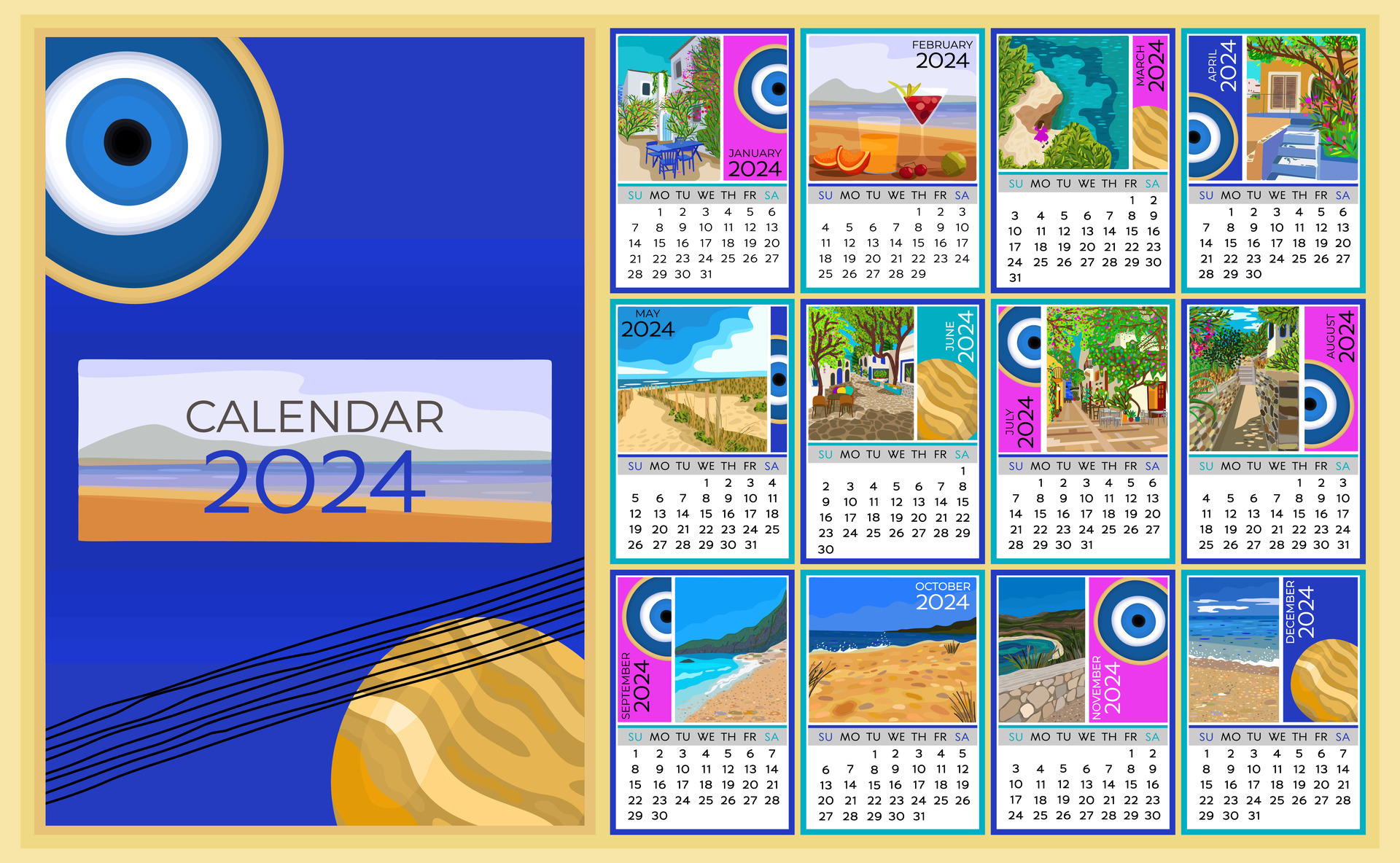 Calendar 2024 Colorful Monthly Calendar With Various Southern calendar-2024-colorful-monthly-calendar-with-various-southern