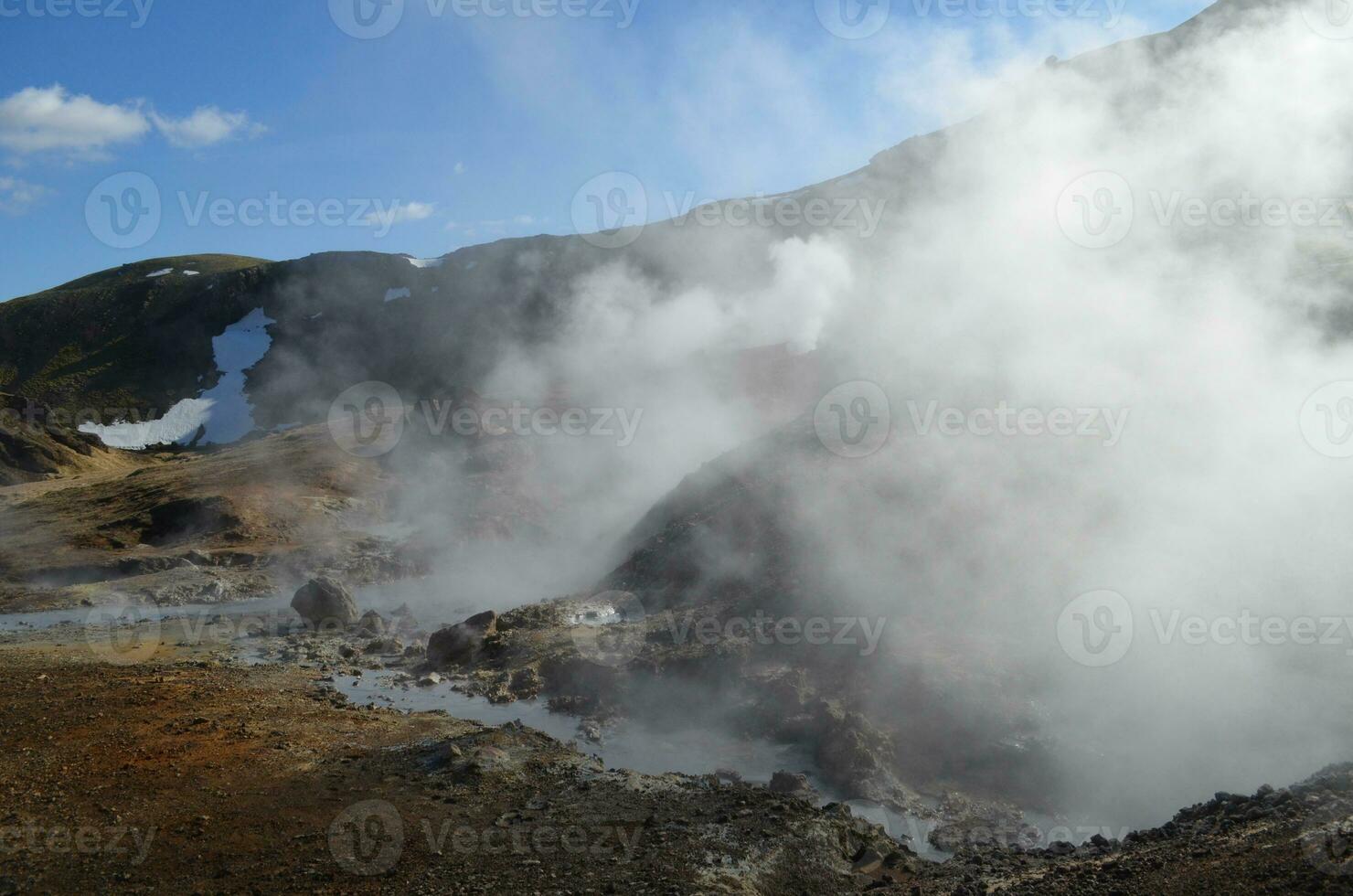 Steaming Fumaroles on Landscape in Hveragerdi Iceland photo