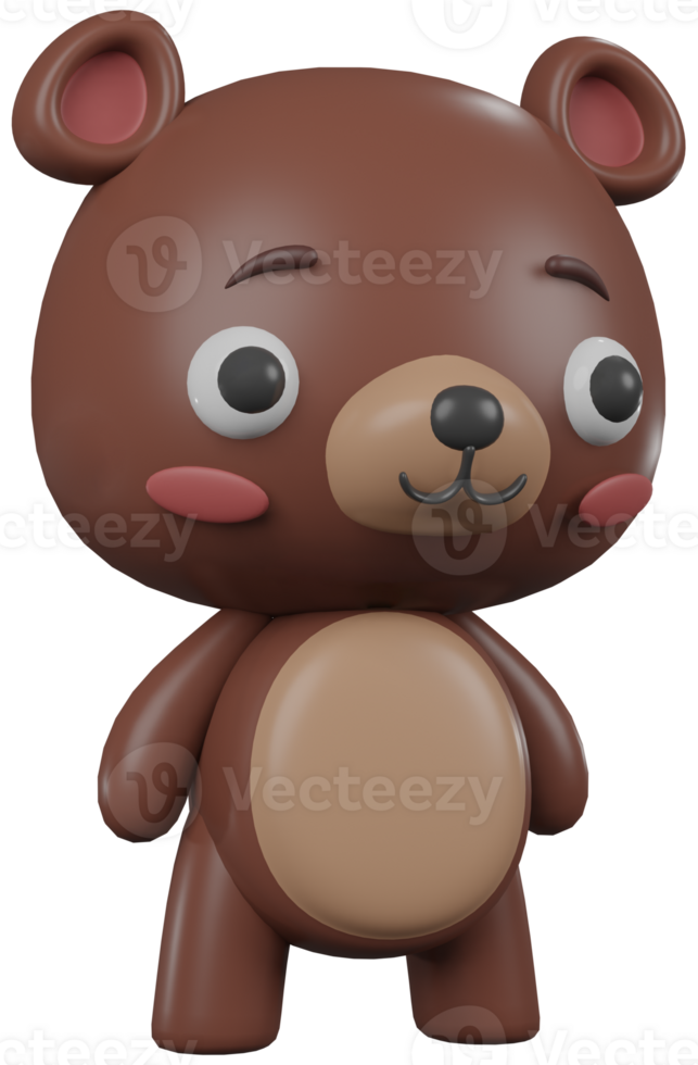 3d ilustração render animal Castanho personagem Urso Garoto em transparente fundo png