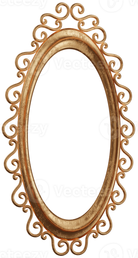 3d modell oval guld genombrutna ram på transparent bakgrund png