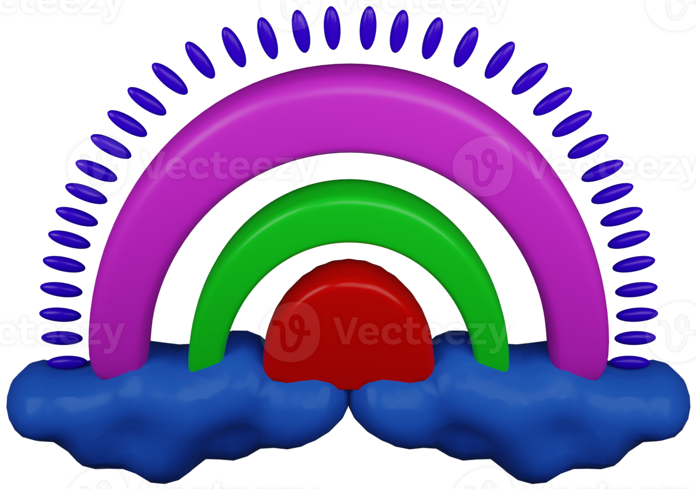 3D illustration render rainbow in clouds toy multicolored on transparent background png