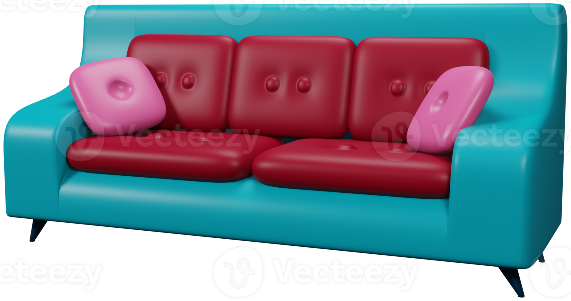 3d ilustración hacer mueble sofá rojo azul con cojines en transparente antecedentes png