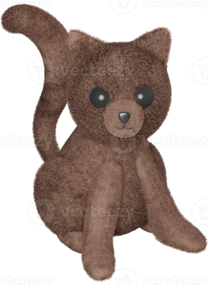 3D illustration render brown character animal pet cat with hair on transparent background png