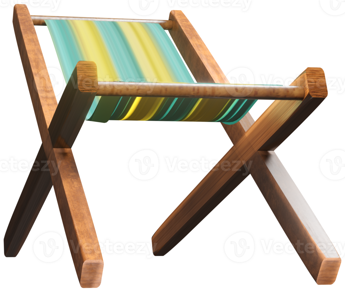 3D model of a wooden deck chair toy on a transparent background png