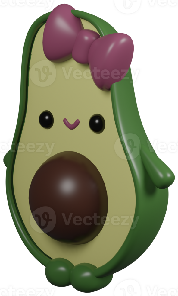 3d illustratie geven groen karakter fruit avocado meisje met boog Aan transparant achtergrond png