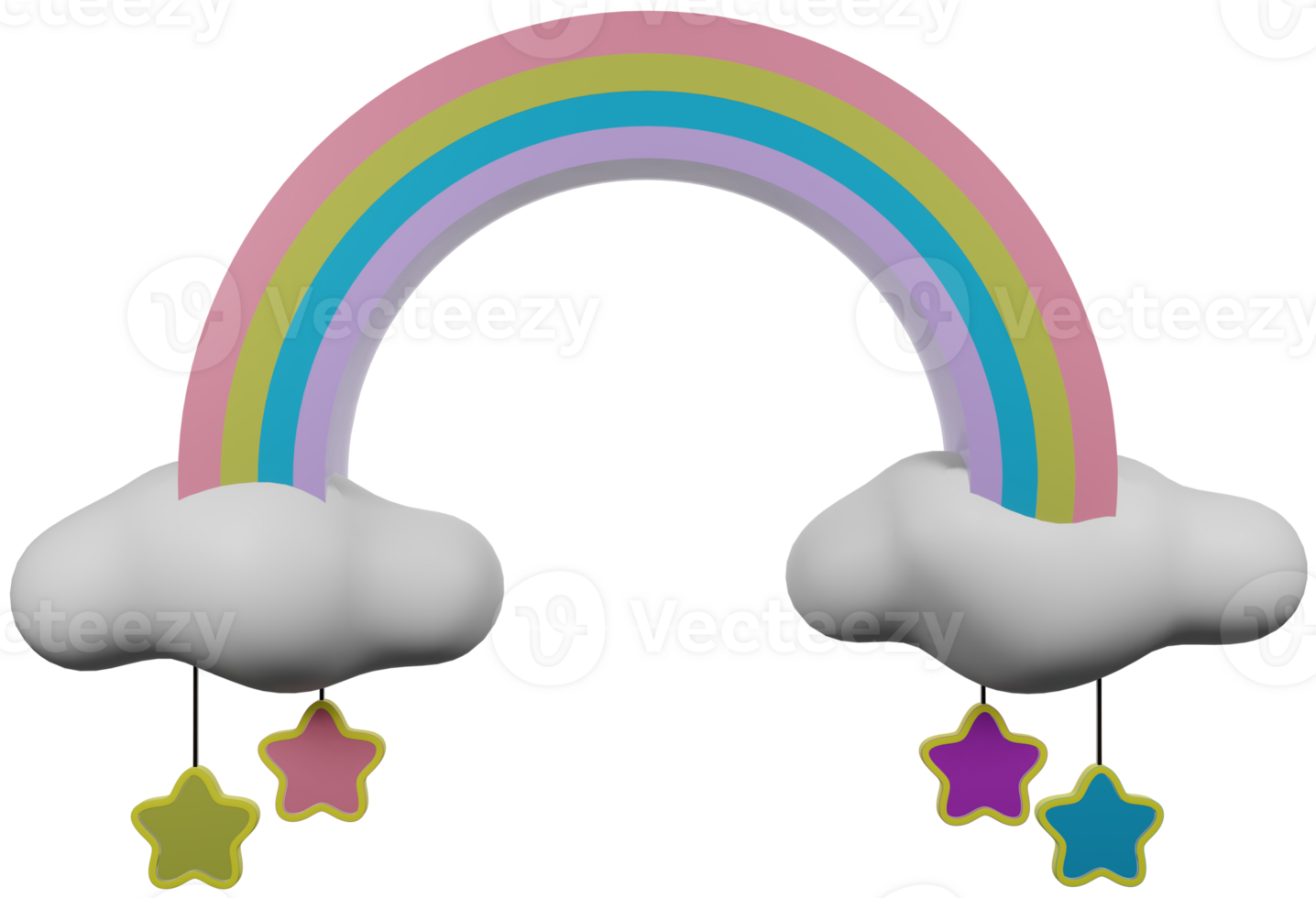 3d Illustration machen Regenbogen im Wolken Spielzeug mehrfarbig auf transparent Hintergrund png