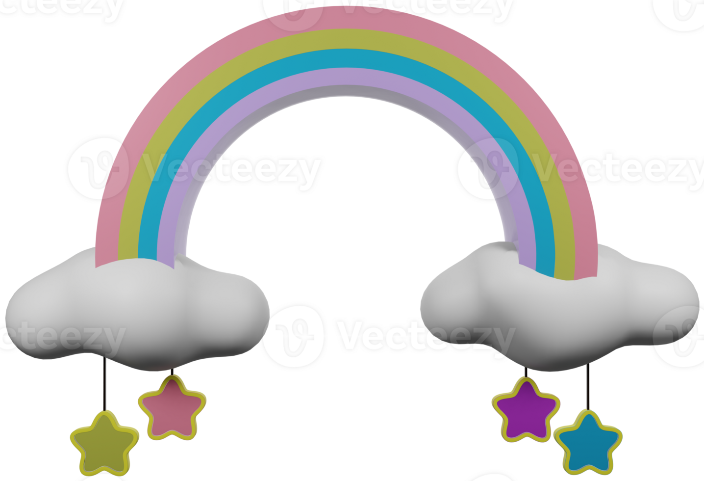 3D illustration render rainbow in clouds toy multicolored on transparent background png