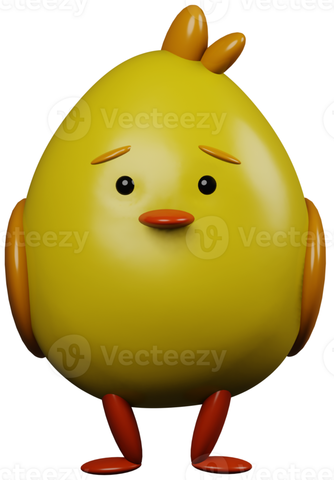 3D illustration render yellow character chick chicken with orange wings on transparent background png