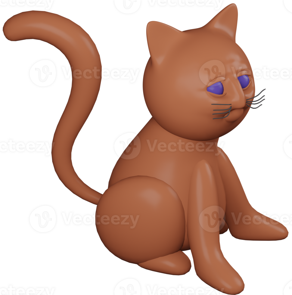 3D illustration render orange animal pet cat made of plasticine on transparent background png