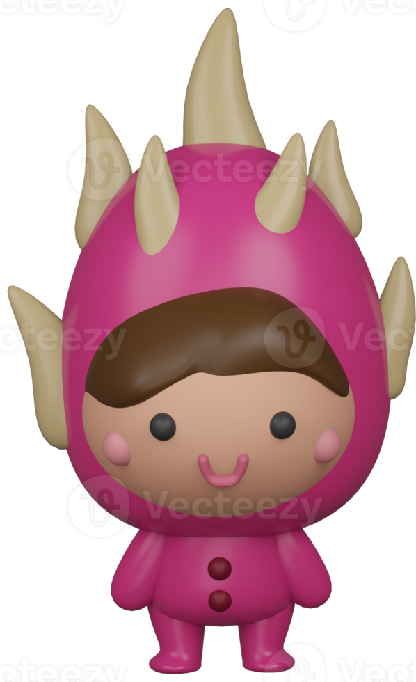 3d ilustração render Rosa personagem Dragão fruta menina em transparente fundo png