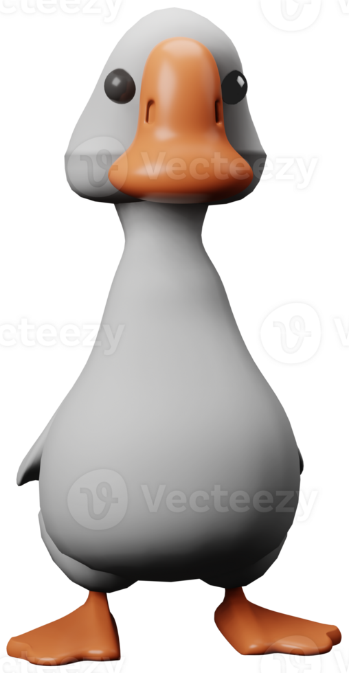 3D illustration render poultry goose gray with orange beak on transparent background png