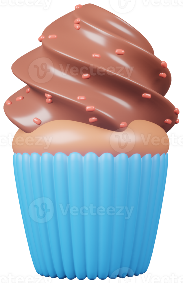 3D model of a dessert cake with cream and sprinkles on transparent background png