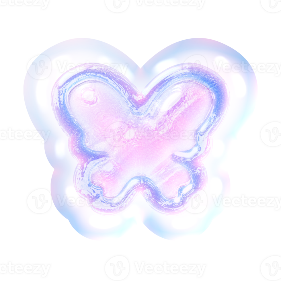 Butterfly Y2K element with pastel hologram holographic chrome 3d effect png