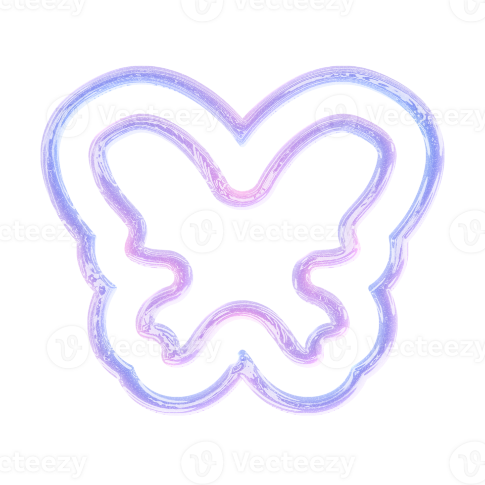 Butterfly Y2K element with pastel hologram holographic chrome 3d effect png