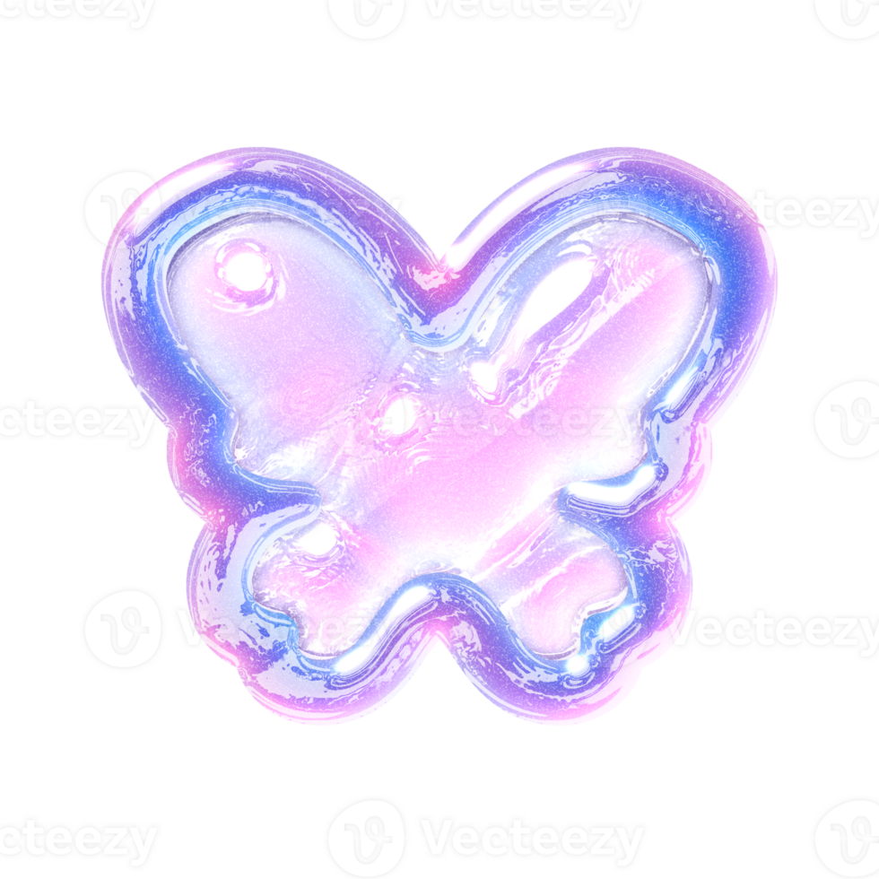 Butterfly Y2K element with pastel hologram holographic chrome 3d effect png