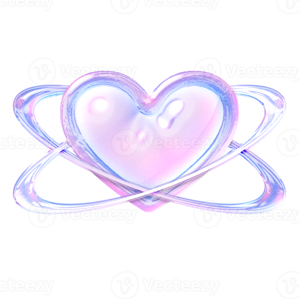 Heart in rings Y2K element with pastel hologram holographic chrome 3d effect png