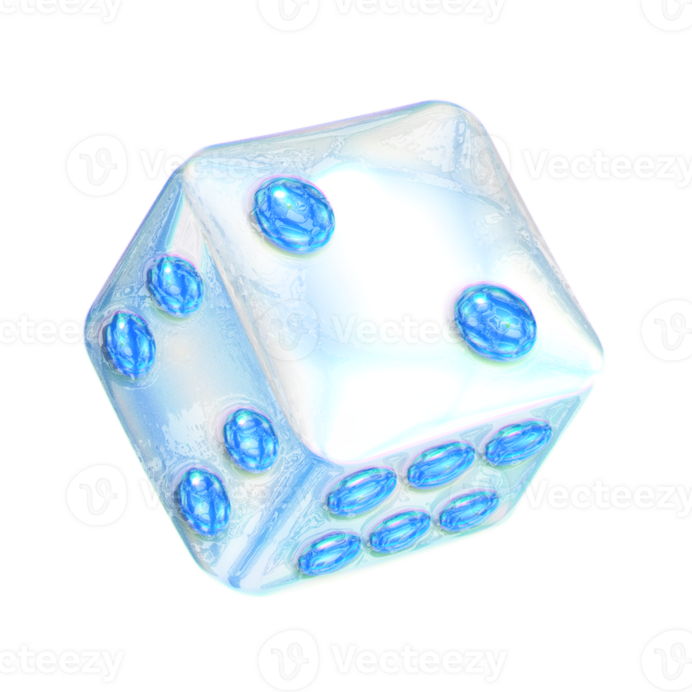 Dice cube Y2K blue element sticker with chrome effect png