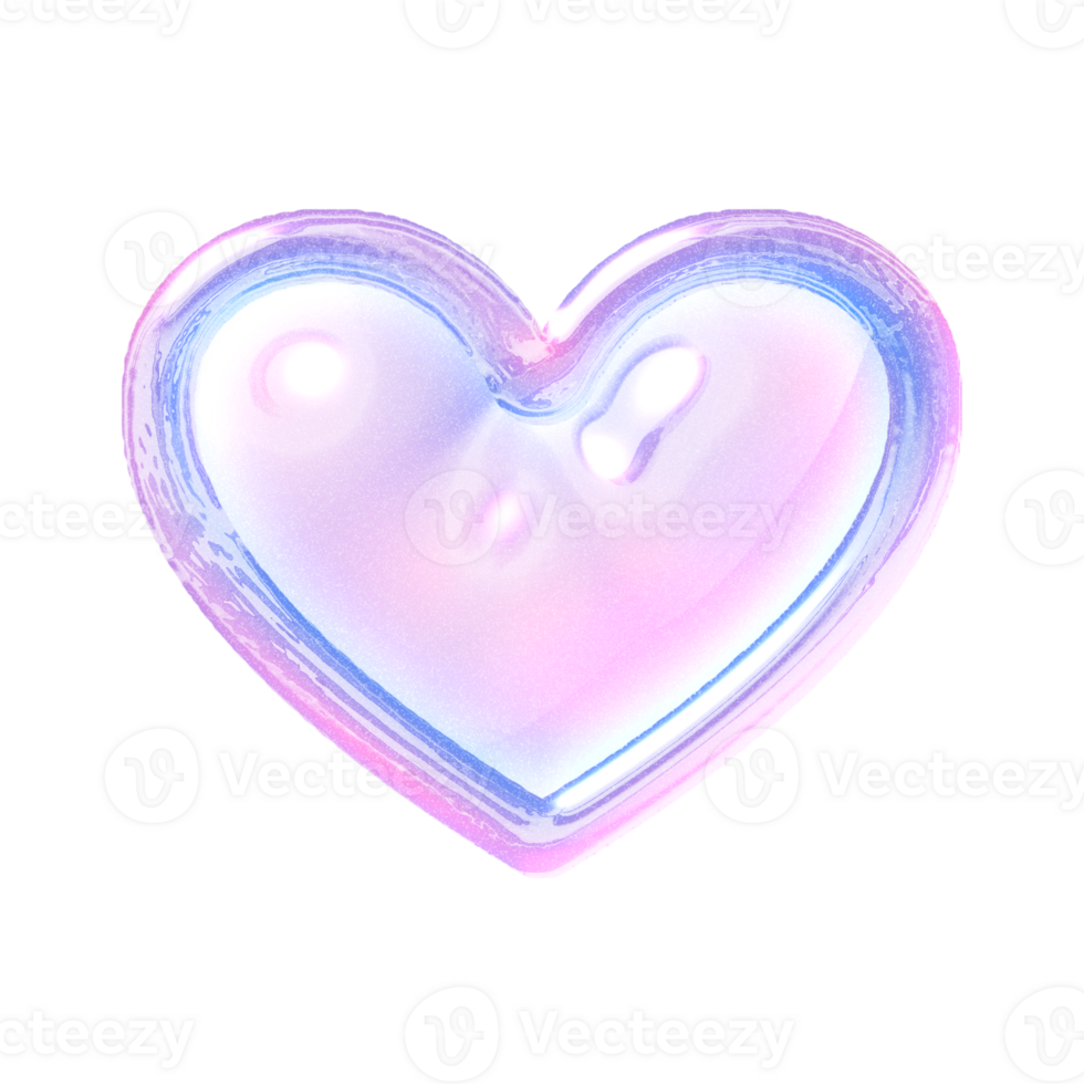 Heart Y2K element with pastel hologram holographic chrome 3d effect png